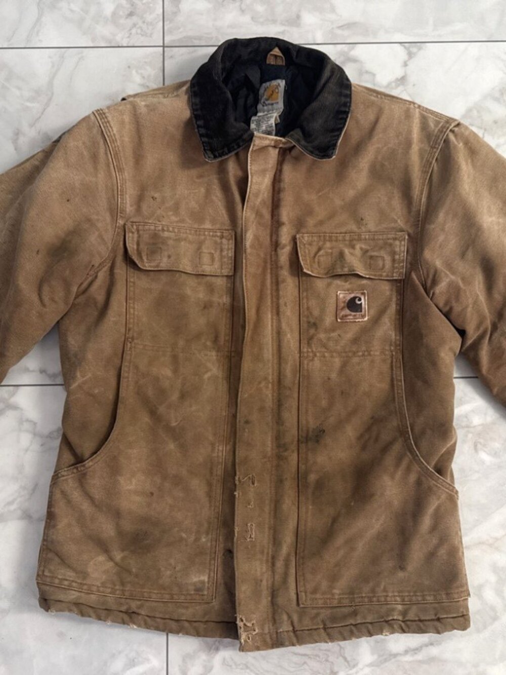Vintage Carhartt Chore Coat Duck Jacket Men’s Small Brown Detroit USA Thrashed